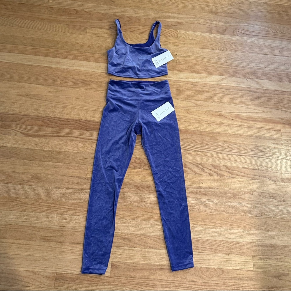 Athleta Sz Small Purple Velvet Cut Out Crop A-C NWT